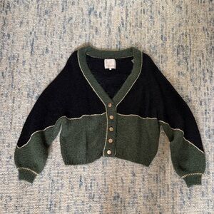 ByTimo Two-Tone Green and Black Alpaca Cardigan